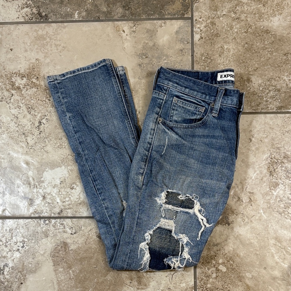 Express Women's Ripped Blue Skinny Jeans